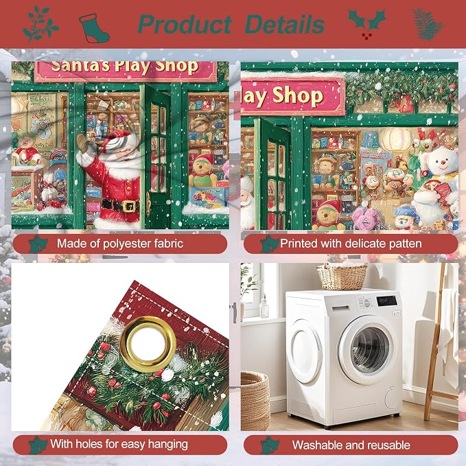Santa’s Play Shop Garage Door Decorations 6x13FT, Christmas Store Banner - Image 3