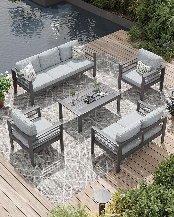 AECOJOY Aluminum Patio Furniture Set, 7 Seats Modern Outdoor Furniture by AECOJOY