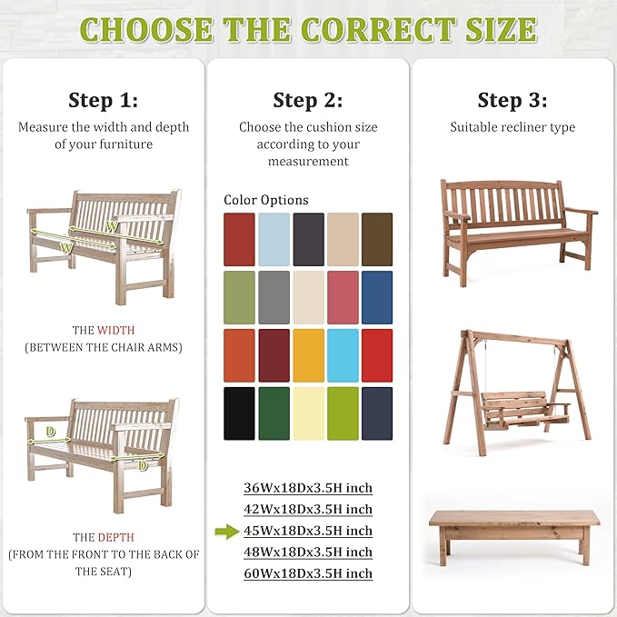 Premium Outdoor Bench Cushions for Patio Furniture 3.5inches Memory Foam Bench - Image 3