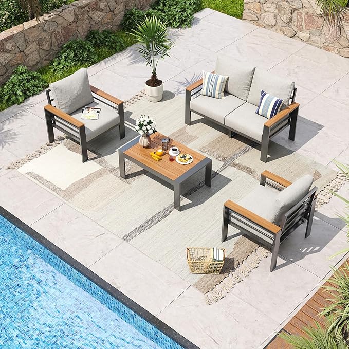 Aoxun Aluminum Patio Furniture Set 4 Seats, Oversized Outdoor Sectional by Aoxun