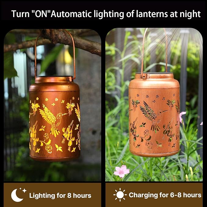 Hummingbird Solar Lanterns Outdoor Waterproof Hanging Solar Lights Metal Decor - Image 3
