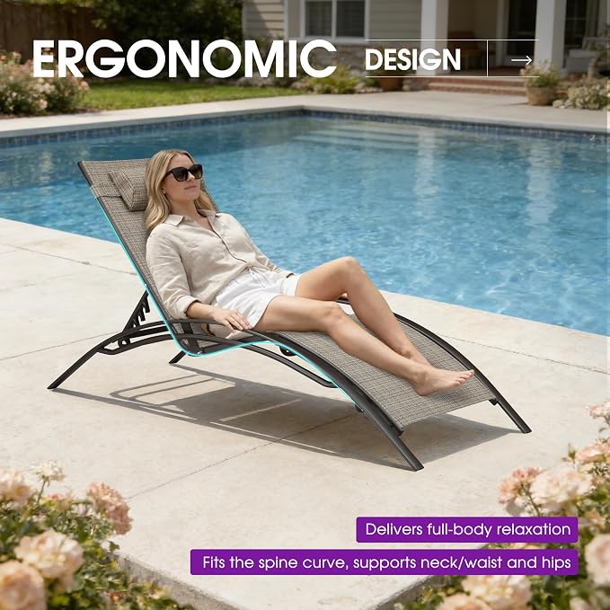 PURPLE LEAF Outdoor Chaise Lounge Chair Set of 3 Patio Pool Lounger Bronze - Image 5