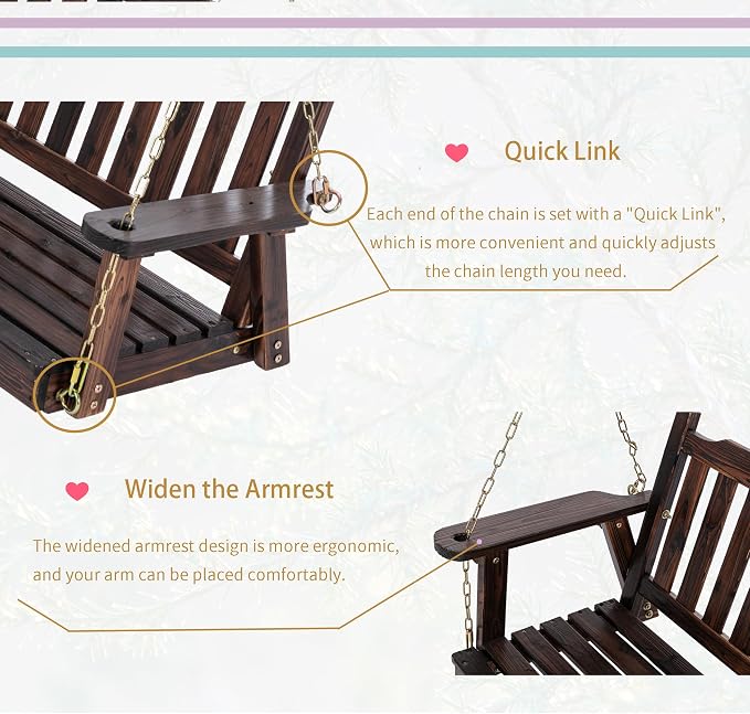 Anraja Wooden Porch Swing 2-Seater, Bench Swing - Image 5