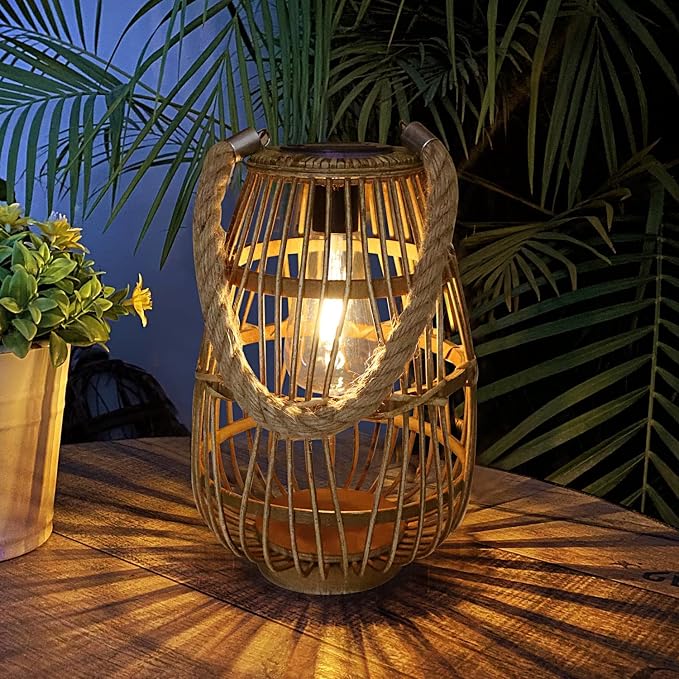 Solar Lantern Outdoor Waterproof Large Rattan Lanterns Decorative Bright Boho - Image 4