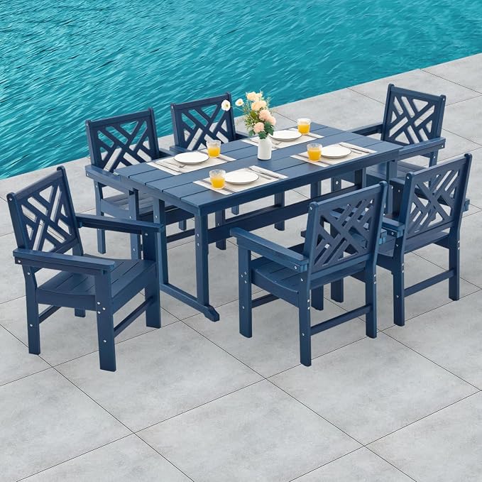 HDPE Dining Table Set for 6, 7-Piece Outdoor Table and Chairs Include 6 Dining by Unknown