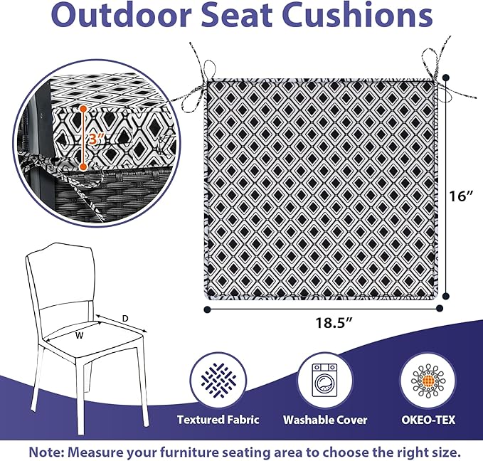 Outdoor Chair Cushions Set of 4, Waterproof Outdoor Seat Cushions - Image 6