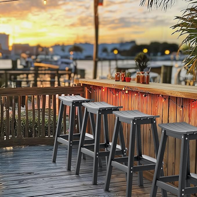 VINGLI 30 Inch Outdoor Bar Stools Set of 2, HDPE Bar Chairs - Image 2
