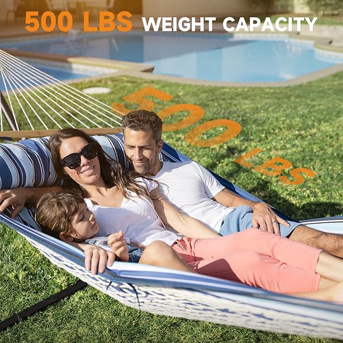 2 Person Outdoor Hammock with Stand, Cotton Rope Hammock with Polyester Pad - Image 6