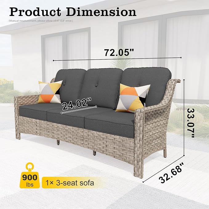 HOOOWOOO Patio Couch, Outdoor Wicker 3 Seater Sofa, All Weather Resistant High - Image 6