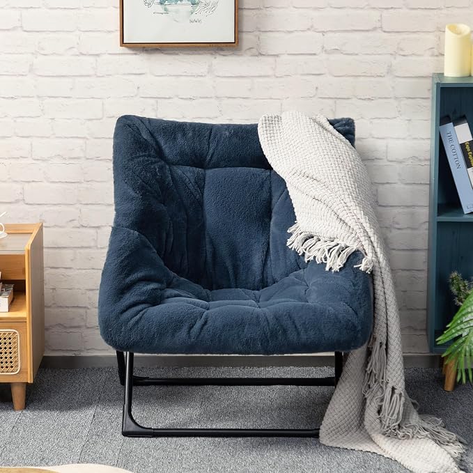 HollyHOME X-Large Saucer Chair, Comfy Oversized Folding Chair, Faux-Fur Reading - Image 9