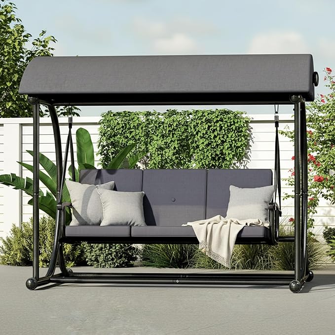 Patio Swing with Canopy, Outdoor Swinging with Stand, Backyard Swings by DAYAOUTDOOR