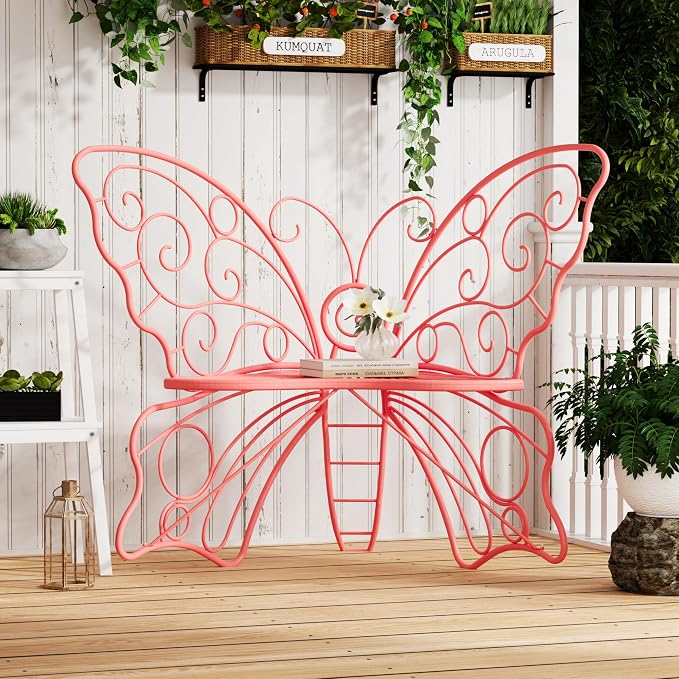 49 Inch Outdoor Bench, Weatherproof Butterfly Front Porch Benches - Image 3