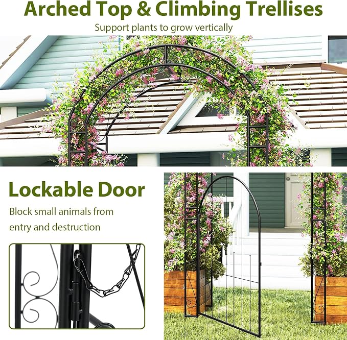 IRONMAX Garden Arch with Gate, 84” Heavy Duty Metal Arbor, Wedding & Event - Image 4