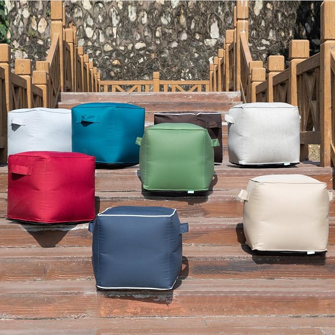 QILLOWAY Indoor/Outdoor Inflatable Stool, Ottoman Pouf Cube 16", All Weather - Image 5