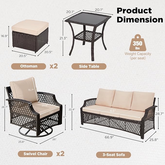 HOMREST 6 Piece Patio Furniture Set, Wicker Outdoor Conversation Sofa Set - Image 5