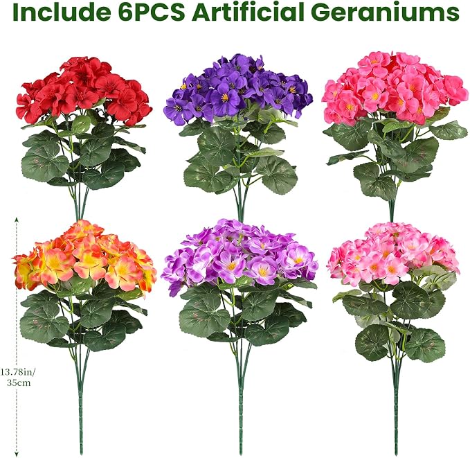 Artificial Geraniums Flowers for Outdoors, 6 Bundles Realistic Silk Fake - Image 2