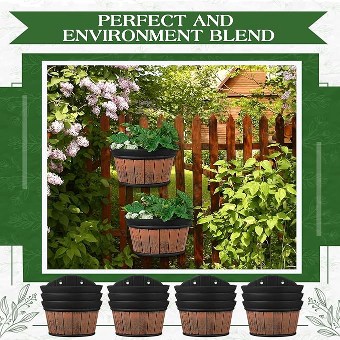 Layhit 6 Pcs Wall Hanging Planters Outdoor Pot Planter Wine Barrel Planter - Image 3