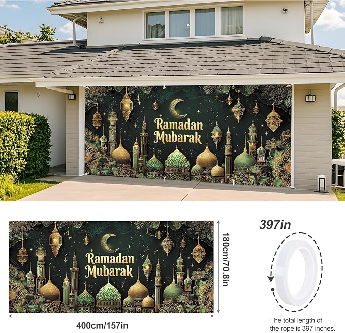 ANNA QUEEN Ramadan Mubarak Garage Door Banner 6x13FT, Islamic Mosque Moon - Image 3