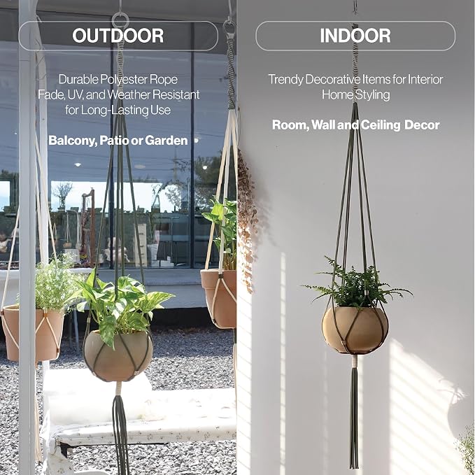 Macrame Plant Hanger Polyester Rope 42 Inch Outdoor Indoor Adjustable Hanging - Image 5