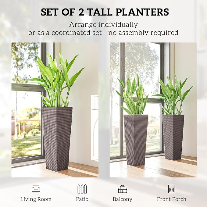 Outsunny 32 Inch Tall Planters for Outdoor Plants, Stackable Tapered Planters - Image 4