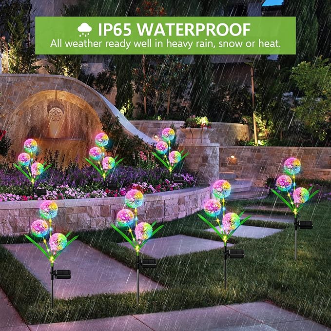 Solar Lights Outdoor Garden Decor: 2 Pack Upgraded Solar Dandelion Garden Light - Image 6