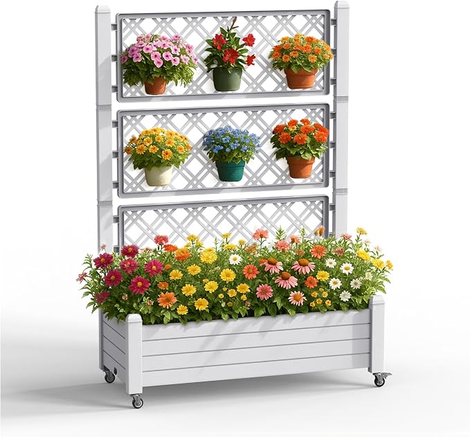 Raised Garden Bed with Trellis, 21 Gallon Self Watering Planter Box with by OutdoorLivingPerfected