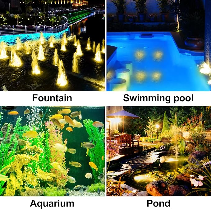 Solar Pond Lights, 3000K Warm White LED Underwater Submersible Fountain Light - Image 2