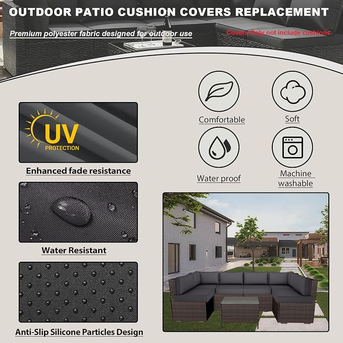 Outdoor Cushions Covers for Patio Furniture, Patio Cushion Covers Replacement - Image 3