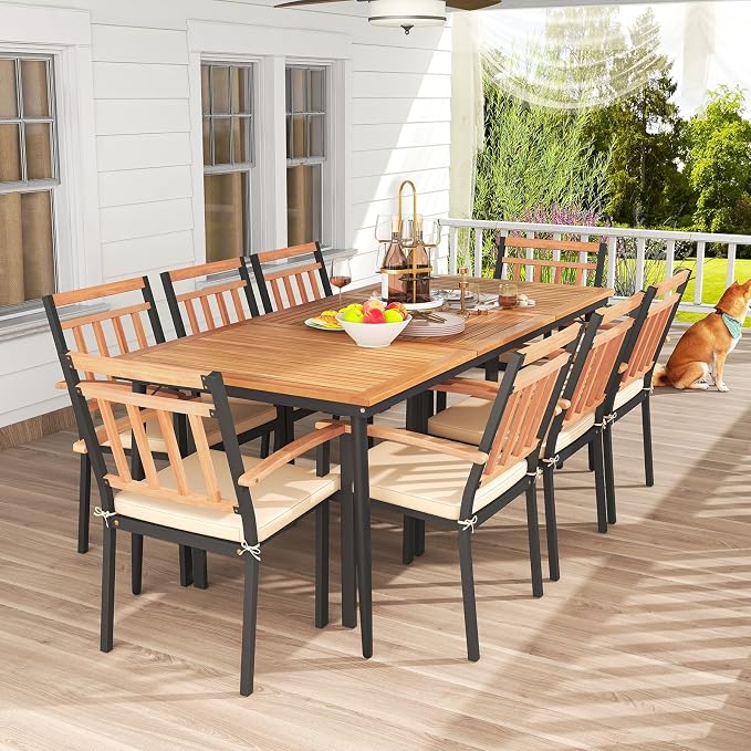 Tangkula 9-Piece Patio Dining Set, Outdoor Acacia Wood Dining Furniture Set - Image 3
