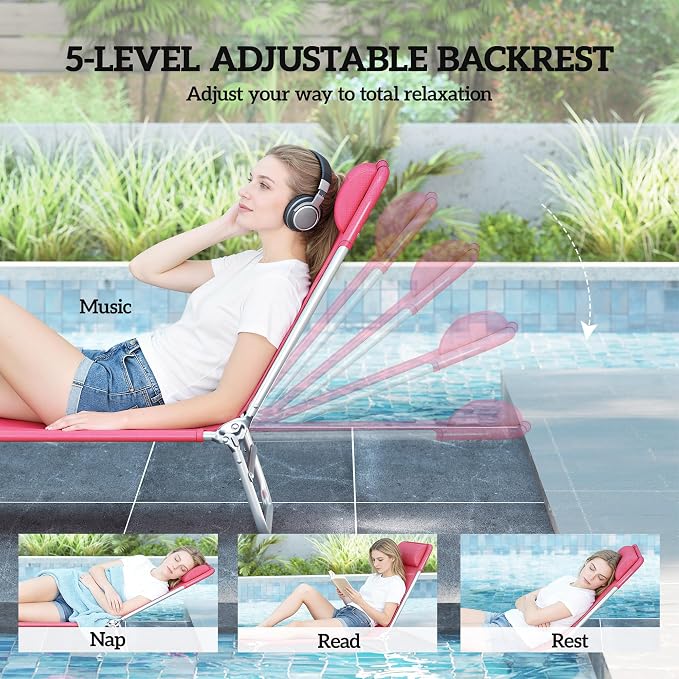 Outsunny Folding Chaise Lounge Chair, Pool Sun Tanning Chair, Outdoor Lounge - Image 4