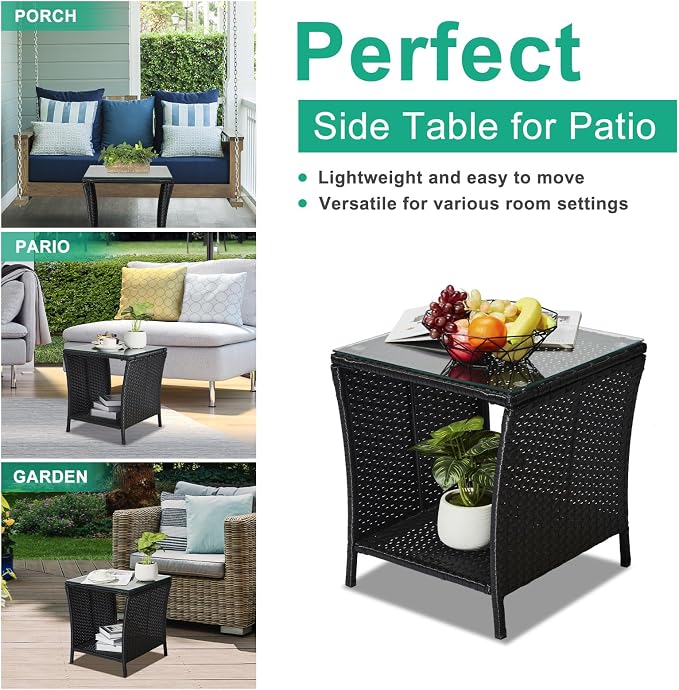 Wicker Rattan Side Table, Outdoor Square Rattan Coffee End Table - Image 7