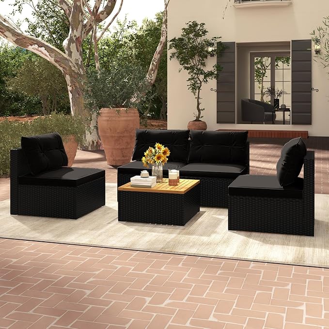 Tangkula 5 Piece Rattan Sofa Set, Outdoor Wicker Furniture Set w/Seat & Back - Image 2