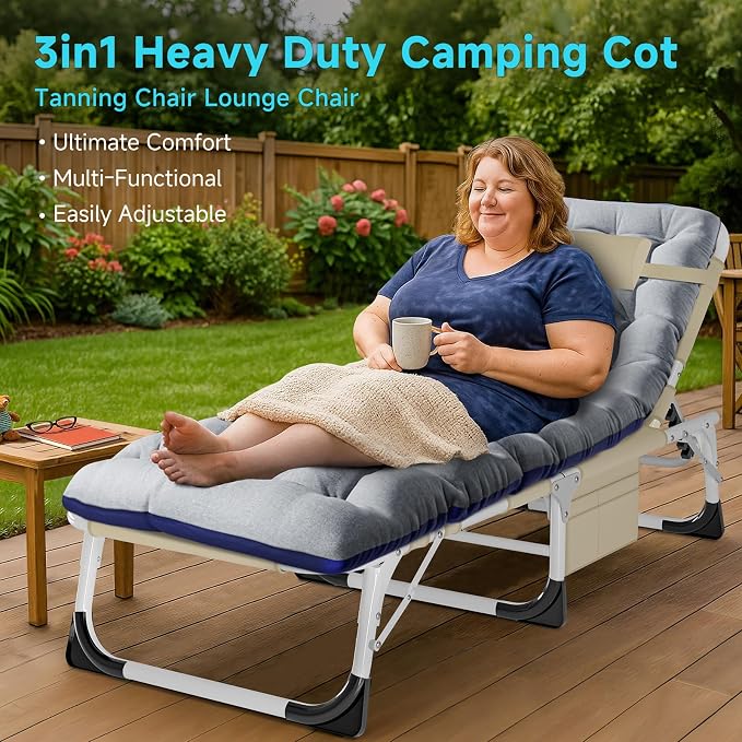 ABORON Camping Cot for Adult 28" Extra Wide, Heavy-Duty 1200D Oxford Cot for - Image 6