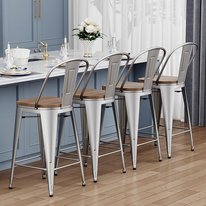 Yongqiang 24 inch Bar Stools Set of 4 Metal Kitchen Counter Height Bar Chairs - Image 8
