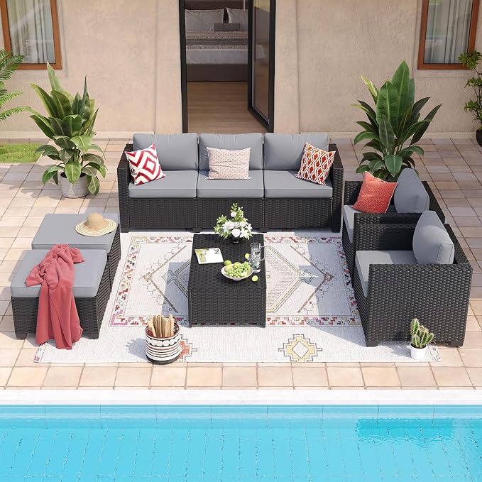 Aoxun 8 Piece Outdoor Patio Furniture Set 7 Seats, Outdoor Sectional - Image 3