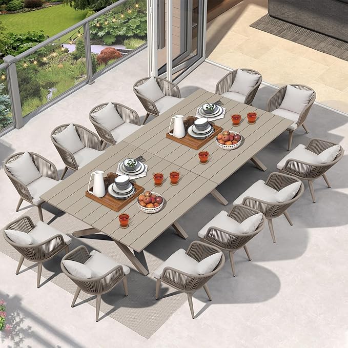 PURPLE LEAF 14 Pieces Patio Dining Set Wicker Outdoor Furniture Oversize by PURPLELEAF