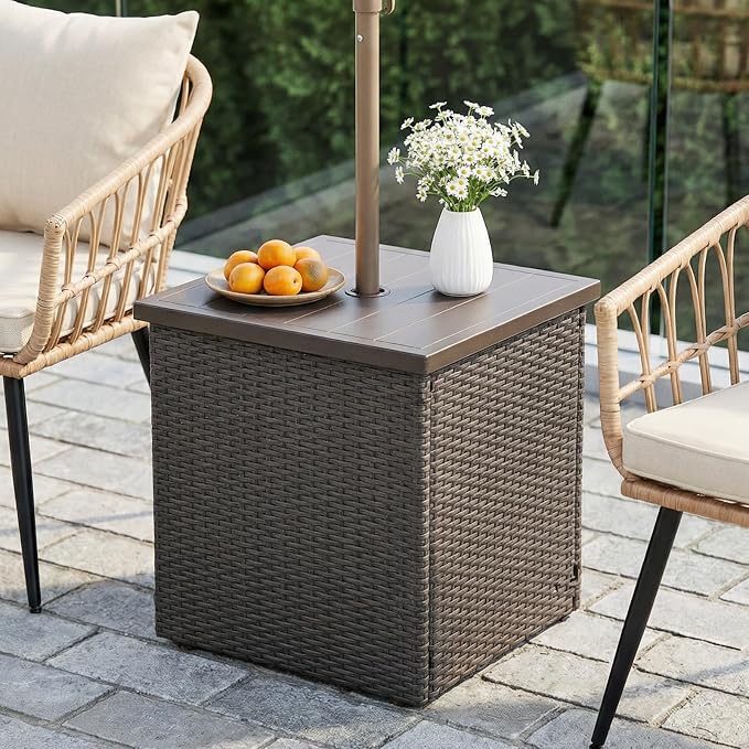 Outdoor Patio Table with Umbrella Hole, Umbrella Side Table Base Stand by Unknown