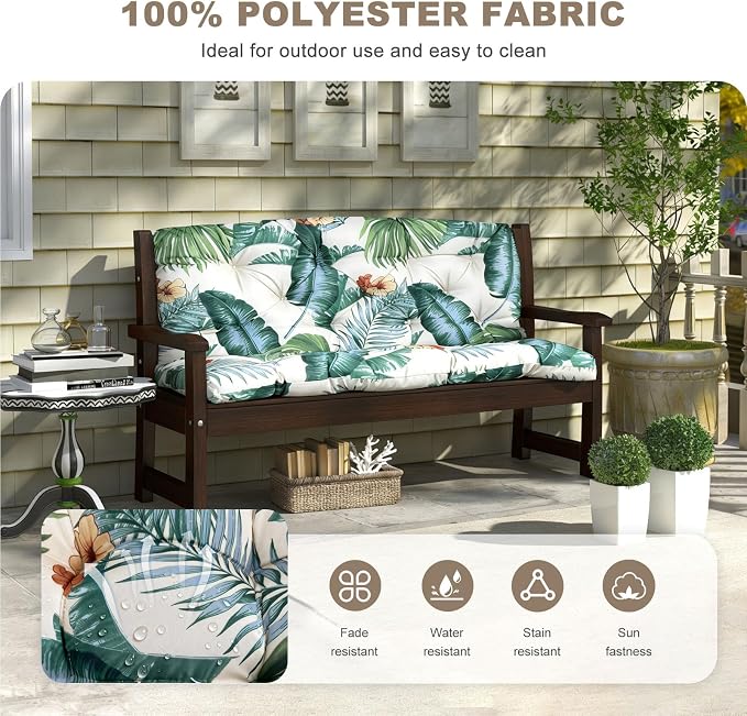 Porch Swing Cushion with Backrest, Waterproof Bench Cushion - Image 2
