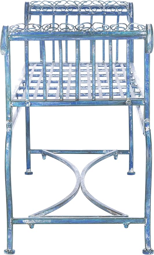 Safavieh Outdoor Collection Brielle Victorian Antique Blue Bench - Image 4