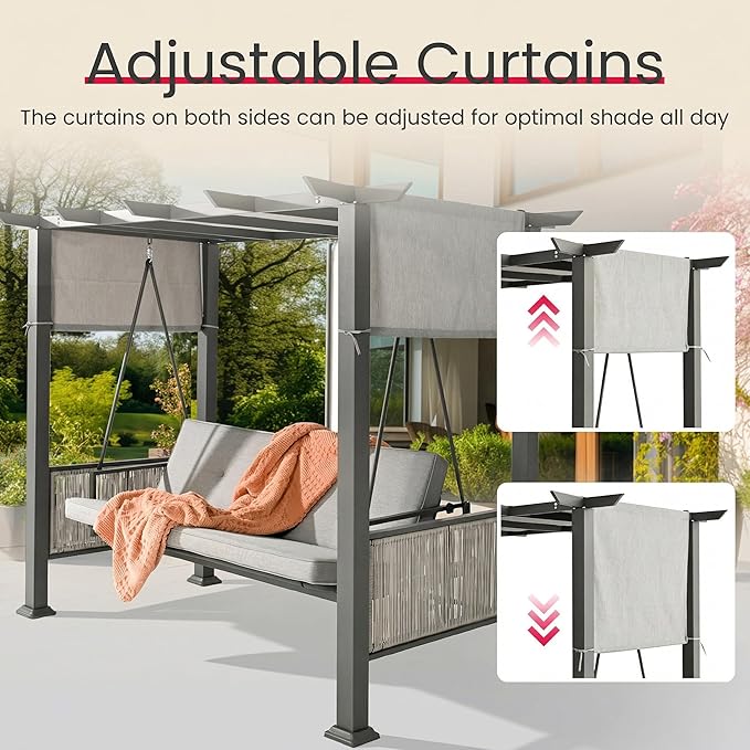 Pamapic 2-in-1 Convertible Porch Swing Bed, 3-Seat Elegant Patio Swing - Image 6