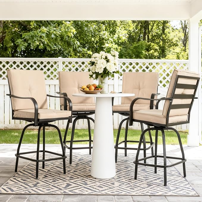 Outdoor Swivel Bar Stools Set of 4, Bar Height Patio Chairs - Image 2