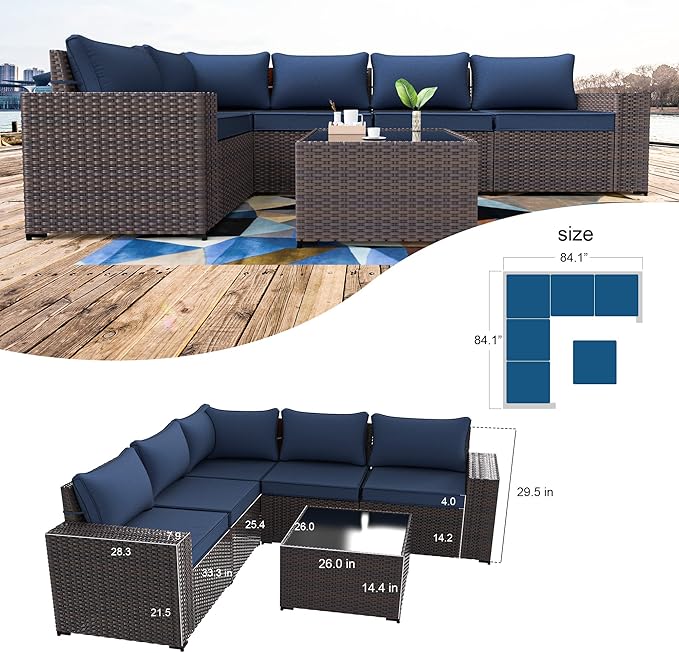 Kullavik Outdoor Patio Furniture Set 6 Pieces Sectional Rattan Sofa Set Brown - Image 5