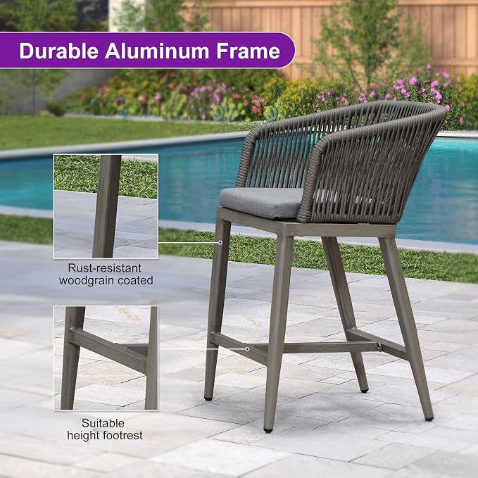 PURPLE LEAF Counter Height Bar Stool Set of 2 Woven Rattan Counter Stool Bar - Image 9