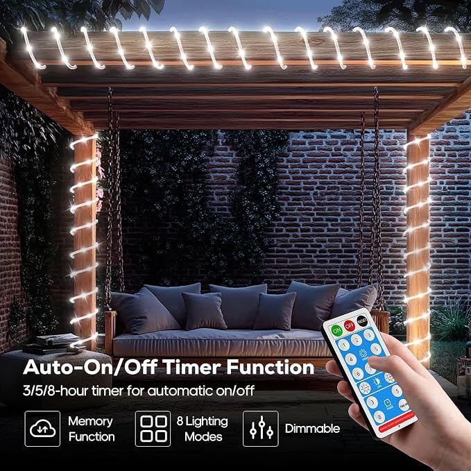 ICRGB Solar Rope Lights Outdoor, 132FT 400 LED Solar Rope Lights, IP67 - Image 4