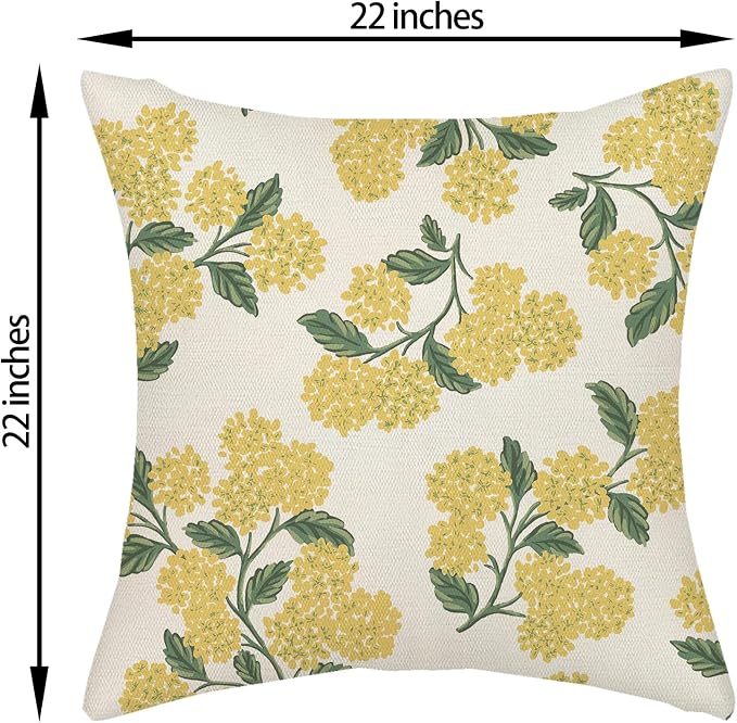 Mustard Yellow Outdoor Pillow Covers 22x22 Inch 2 Pcs Green Hydrangea Flower - Image 6