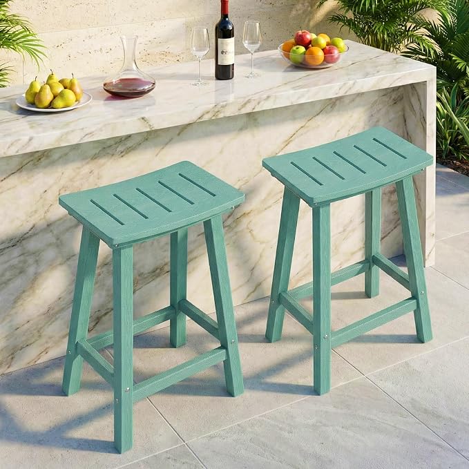 Outdoor Bar Stools Set of 2, 24 Inch All-Weather HDPE Counter Height Chairs - Image 7