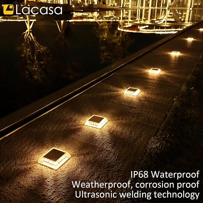 Lacasa Solar Deck Lights, 8 Pack 30LM LED Dock Lights Warm White 2700K - Image 4