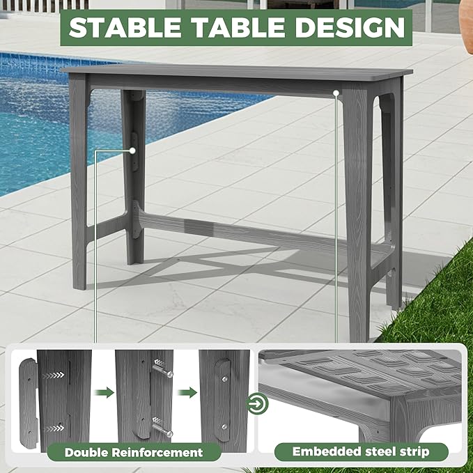 Outdoor Patio Bar Height Table and Tall Adirondack Chairs Set of 2, All-Weather - Image 5