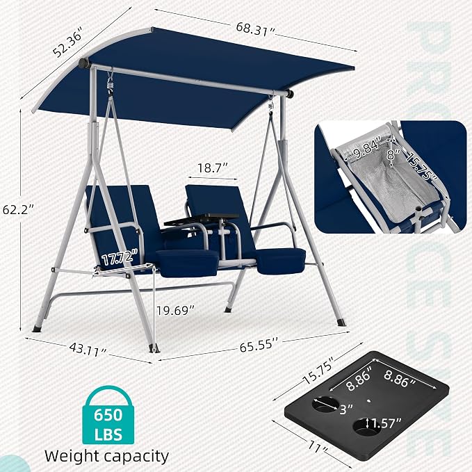HOMREST 2 Seat Outdoor Porch Swing, Patio Swing - Image 4