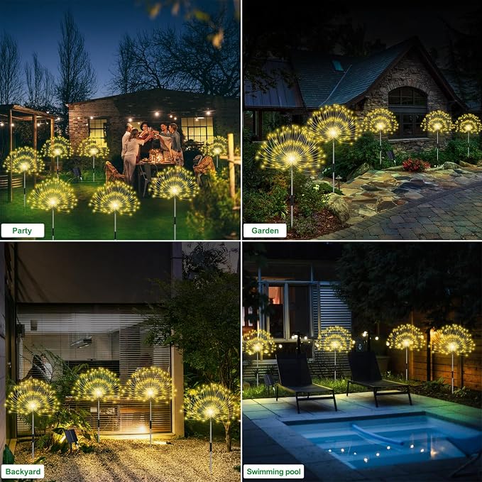 Solar Garden Lights Outdoor Waterproof, 4 Pack Total 480 LED Solar Firework - Image 6